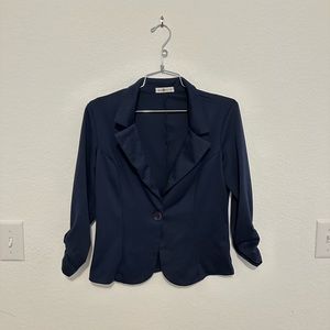 Auline Collection Navy 3/4 Sleeve Scrunch arm 1 button Blazer